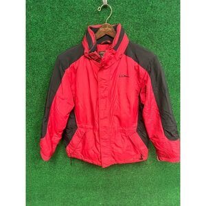 LL Bean Kids Youth Boys Jacket Coat Large Red Insulated Full Zip & Snaps Hooded